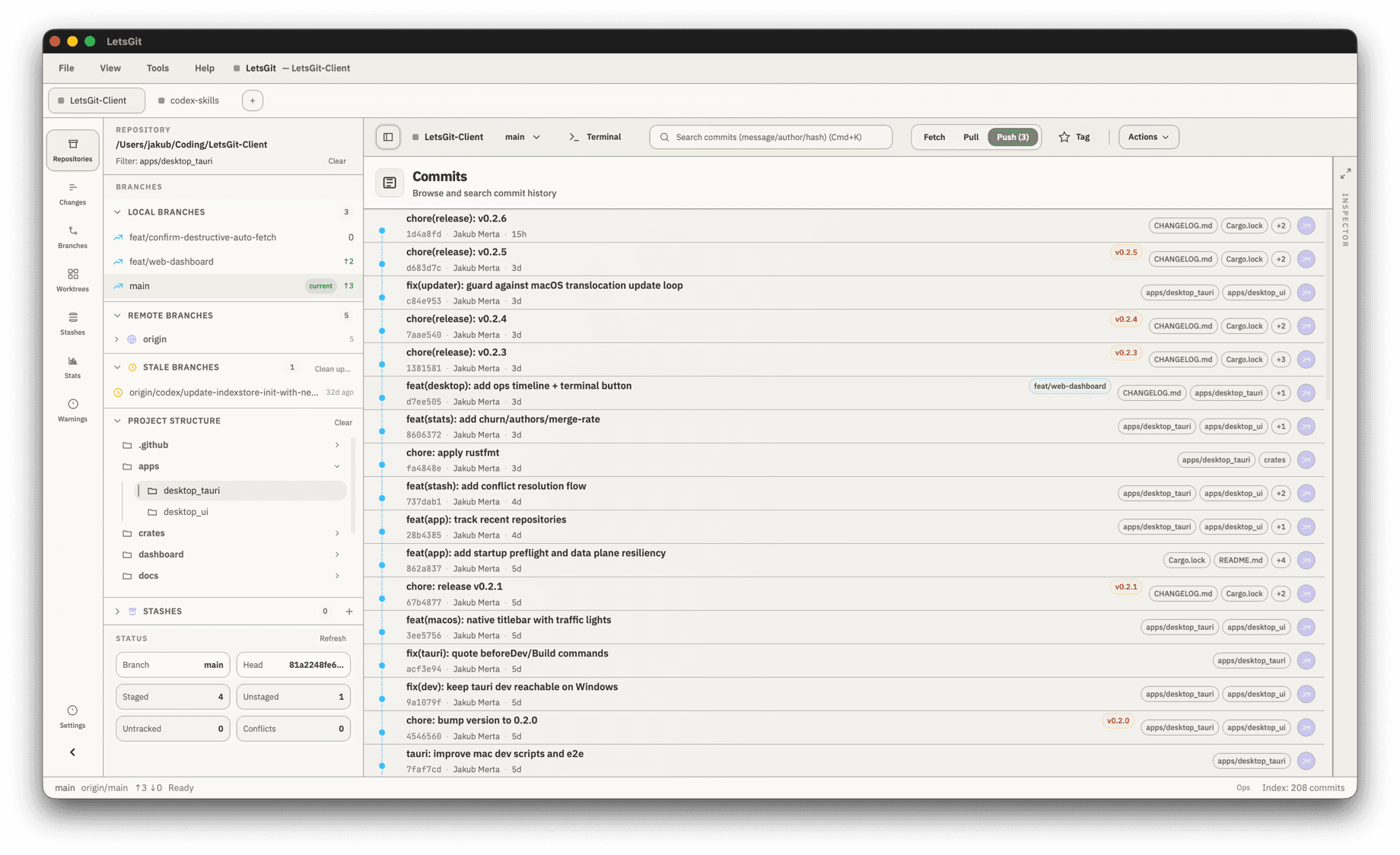 LetsGit monorepo filtering in action